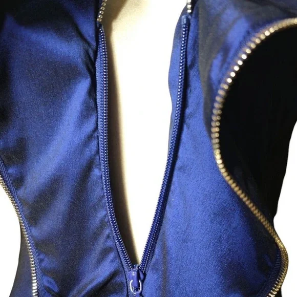 Samuel Dong Double Zipper Ruffle Shimmer Stretch Sheath Dress, Size Medium - Picture 5 of 7